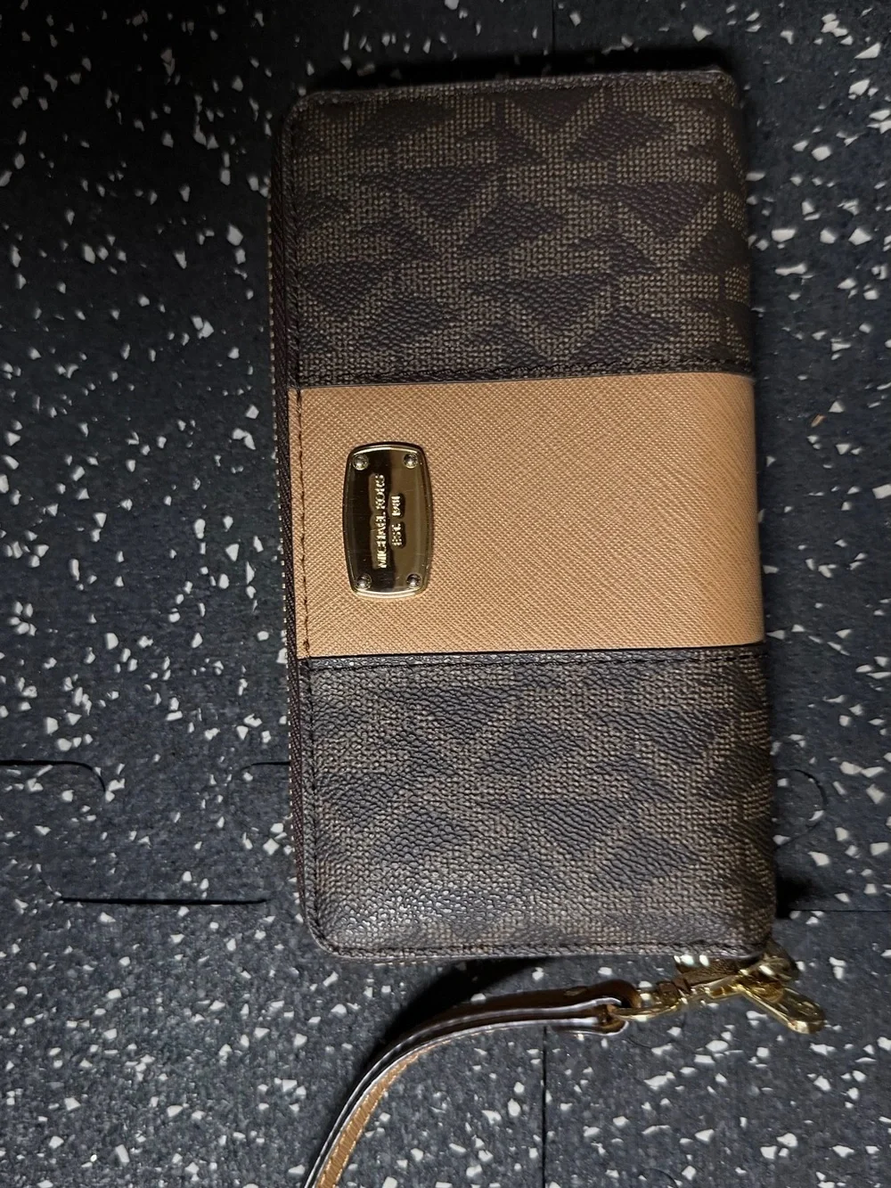 Michael Kors Brown and Tan Logo Zip Wristlet